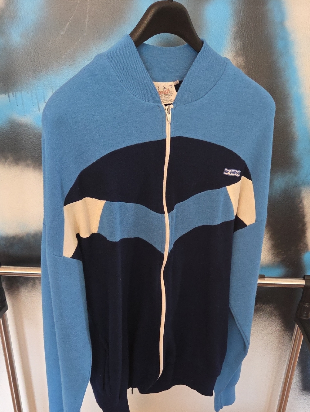 McGregor Vintage Blue and Navy Zip-Up Sweater with Cream Accents